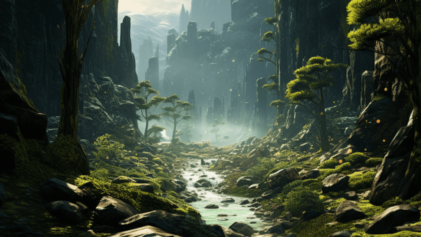 Représentation de Midgard, un des neufs mondes de la mythologie nordique - AI generated