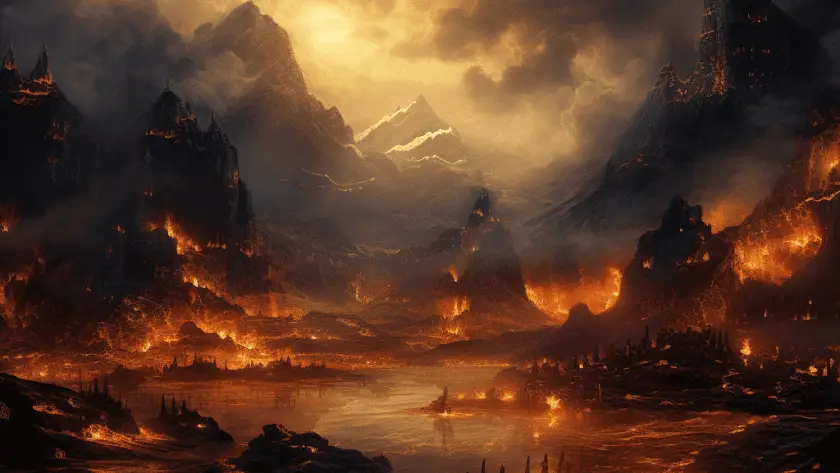 Représentation de Muspelheim, un des neufs mondes de la mythologie nordique - AI generated