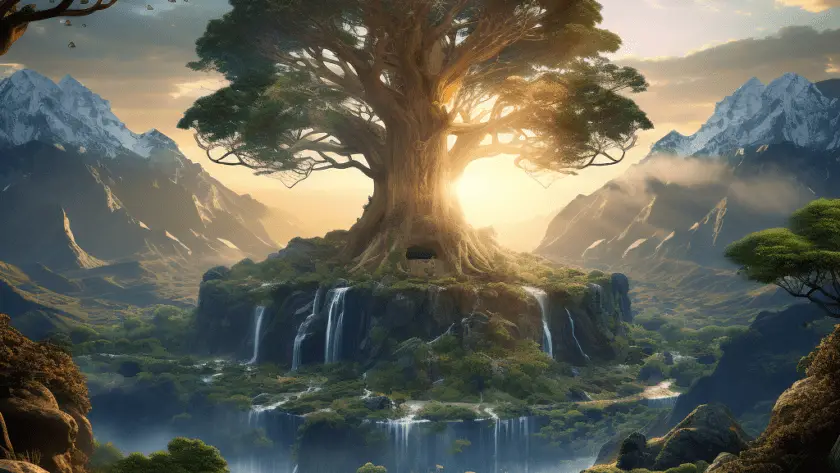 Représentation de l'arbre Yggdrasil dans la mythologie nordique - AI generated