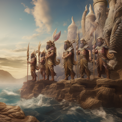Représentation du mythe d'Abgal, divinités de la mythologie mésopotamienne - AI generated