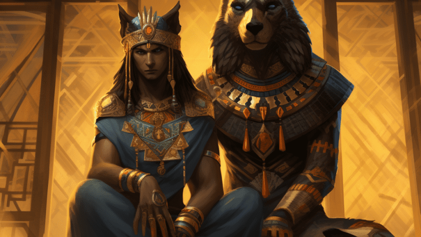 Représentation de Pé et Nekhen, dieux de la mythologie égyptienne - AI generated