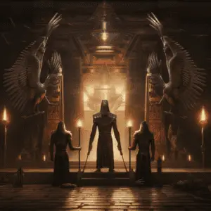 Représentation des déités du Jugement de la mythologie égyptienne - Pesée de l'âme - AI generated