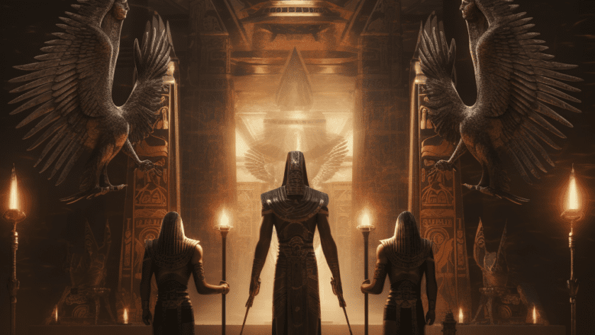 Représentation des déités du Jugement de la mythologie égyptienne - Pesée de l'âme - AI generated