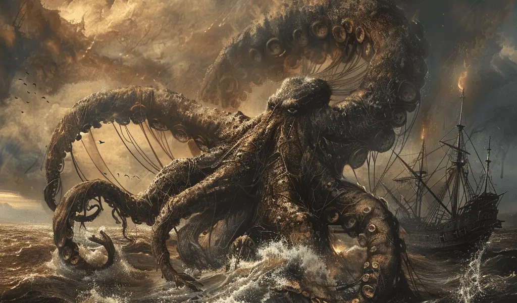 Représentation du Kraken, créature de la mythologie nordique - AI generated