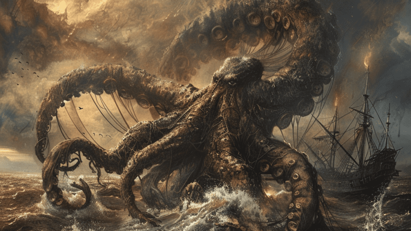 Représentation du Kraken, créature de la mythologie nordique - AI generated