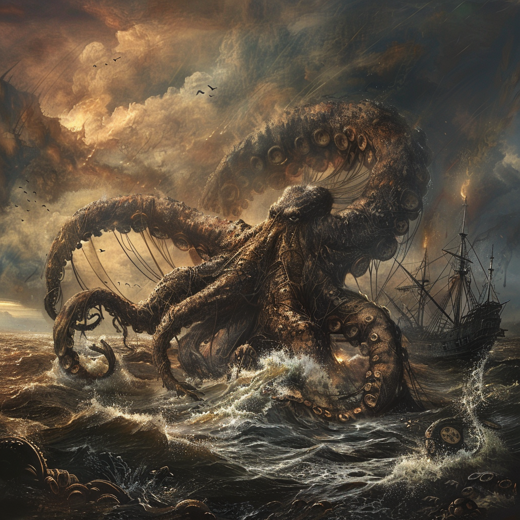 Représentation du Kraken, créature de la mythologie nordique - AI generated