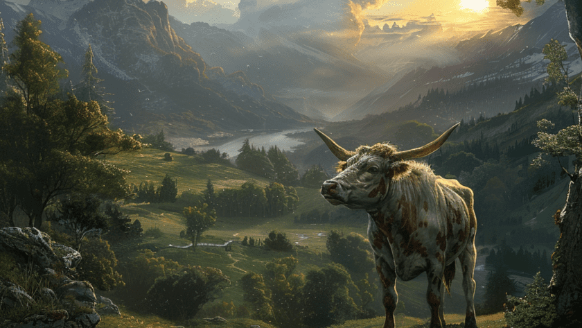 Représentation d'Audhumla, créature de la mythologie nordique - AI generated