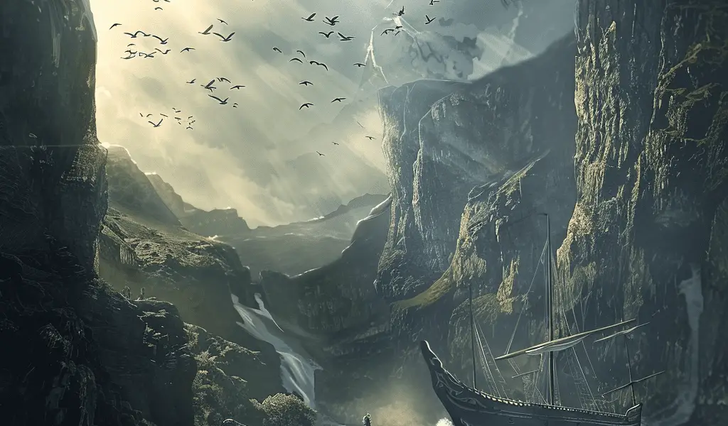 Représentation du voyage de Bran, héro de la mythologie celtique - AI generated