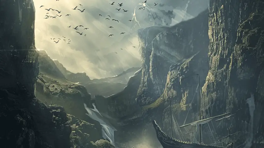 Représentation du voyage de Bran, héro de la mythologie celtique - AI generated