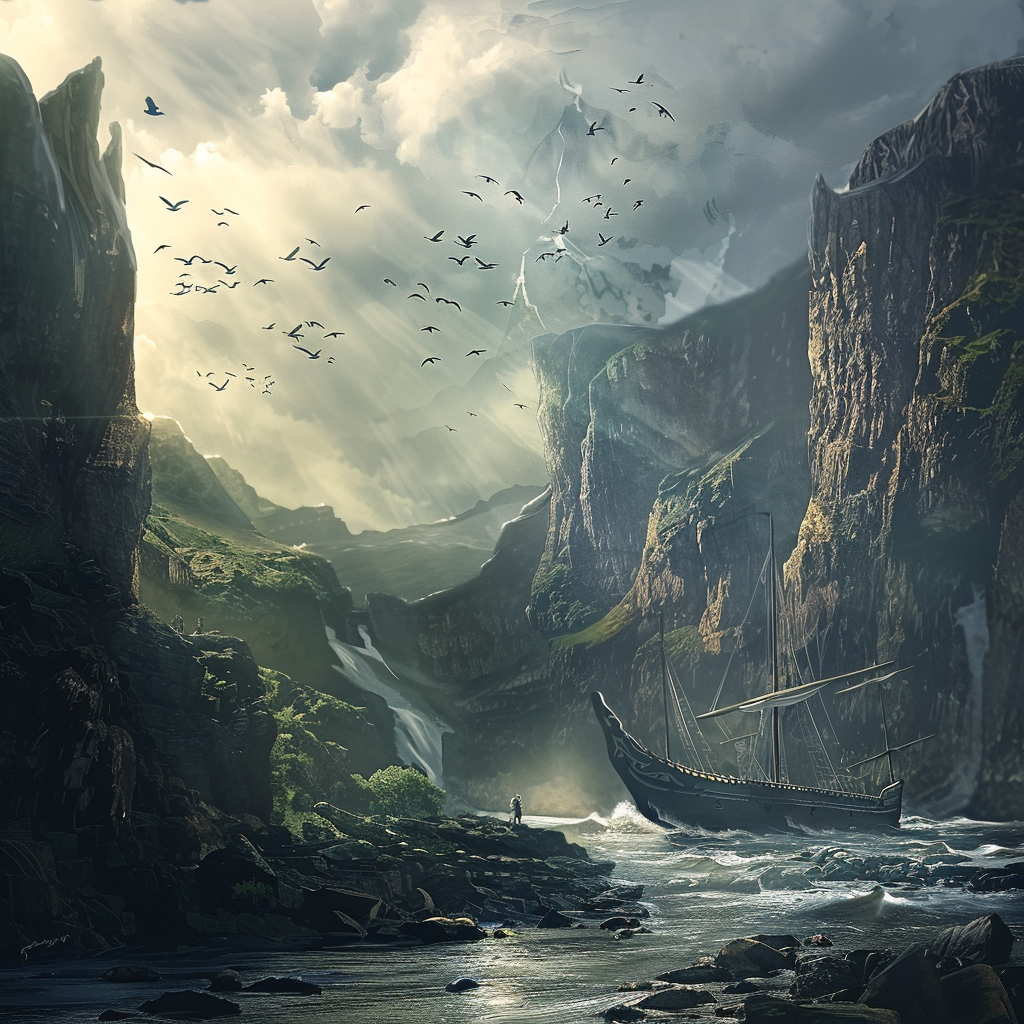Représentation du voyage de Bran, héro de la mythologie celtique - AI generated