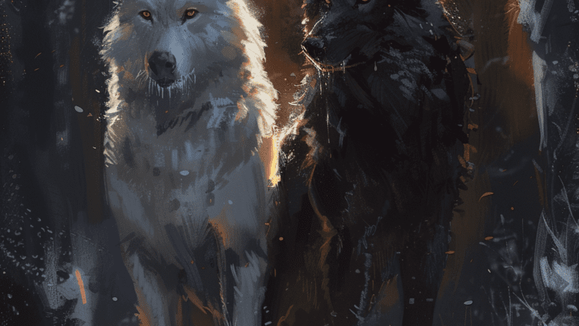 Représentation des loups nordiques Geri et Freki - AI generated