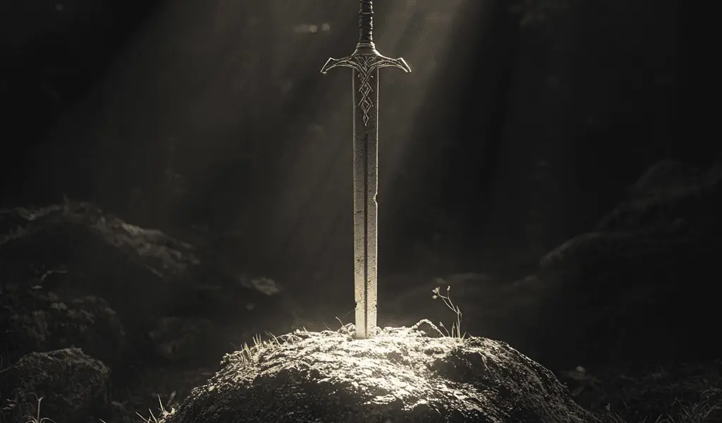Représentation de La quête de l'épée Excalibur, mythologie celtique - AI generated