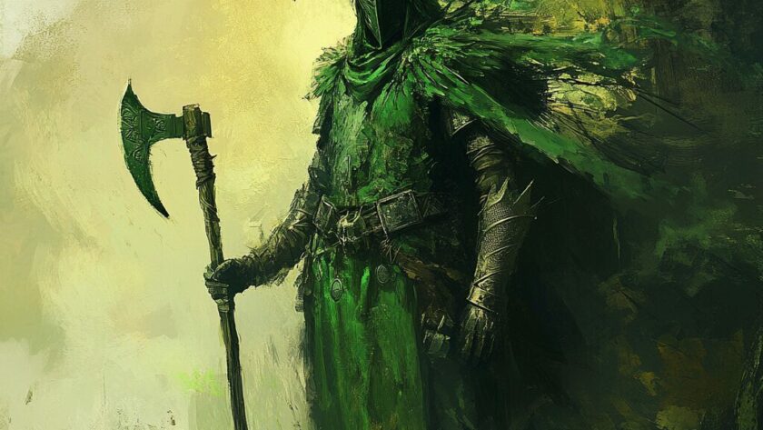 Représentation de la Légende du Chevalier Vert - mythologie celtique - AI generated