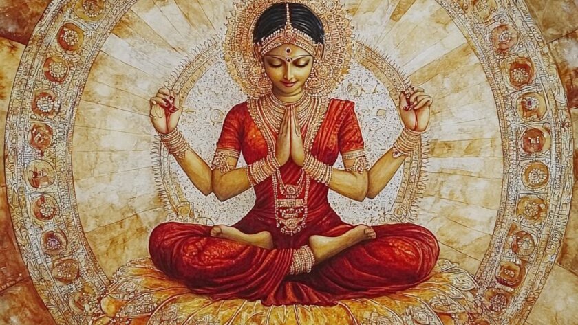 Représentation de la divinité hindoue Lakshmi - AI generated
