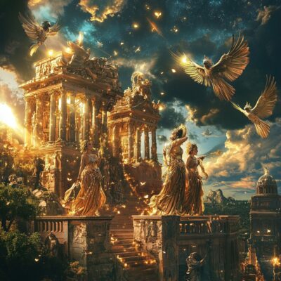 Représentations des divinités grecques, Les Amphilogues - AI generated
